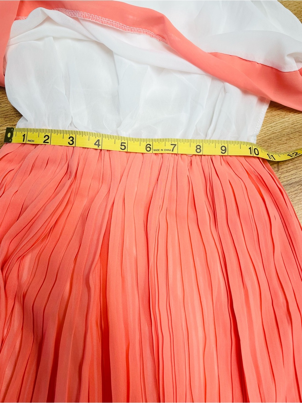 White and Coral Asymmetric Pleated Maxi Dress New W/O TAGS - Picture 5 of 6